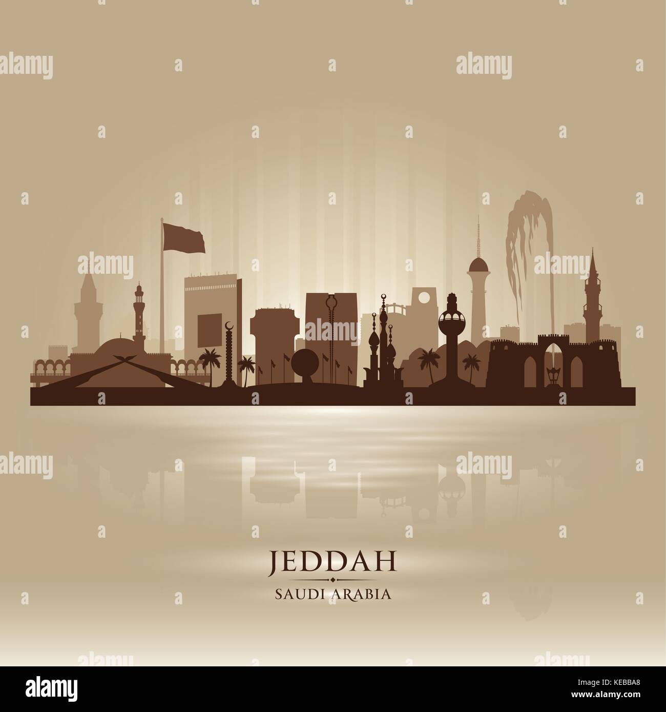 Jeddah Saudi Arabia city skyline vector silhouette illustration Stock ...