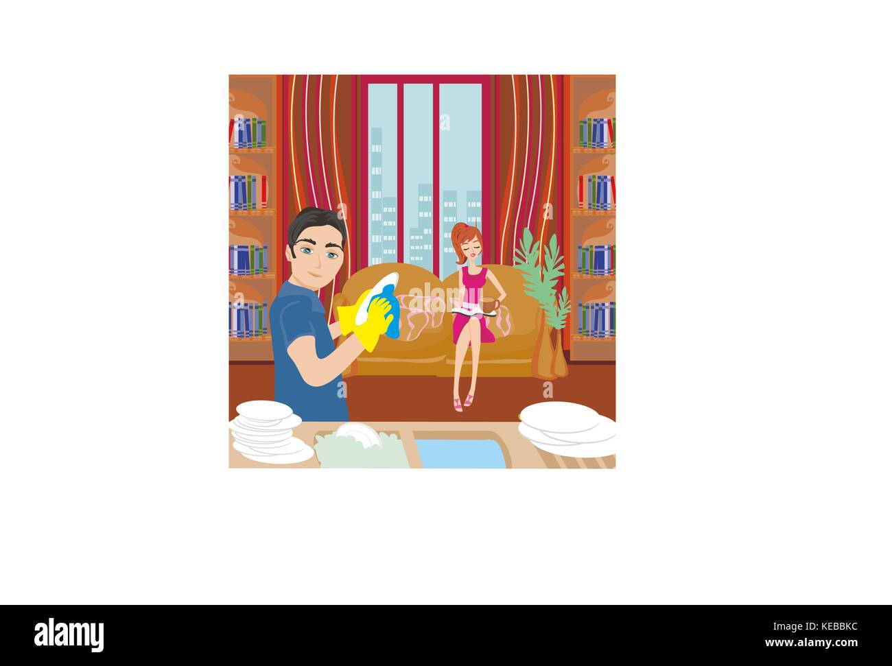 Husband washing dishes Stock Vector Image &amp; Art - Alamy