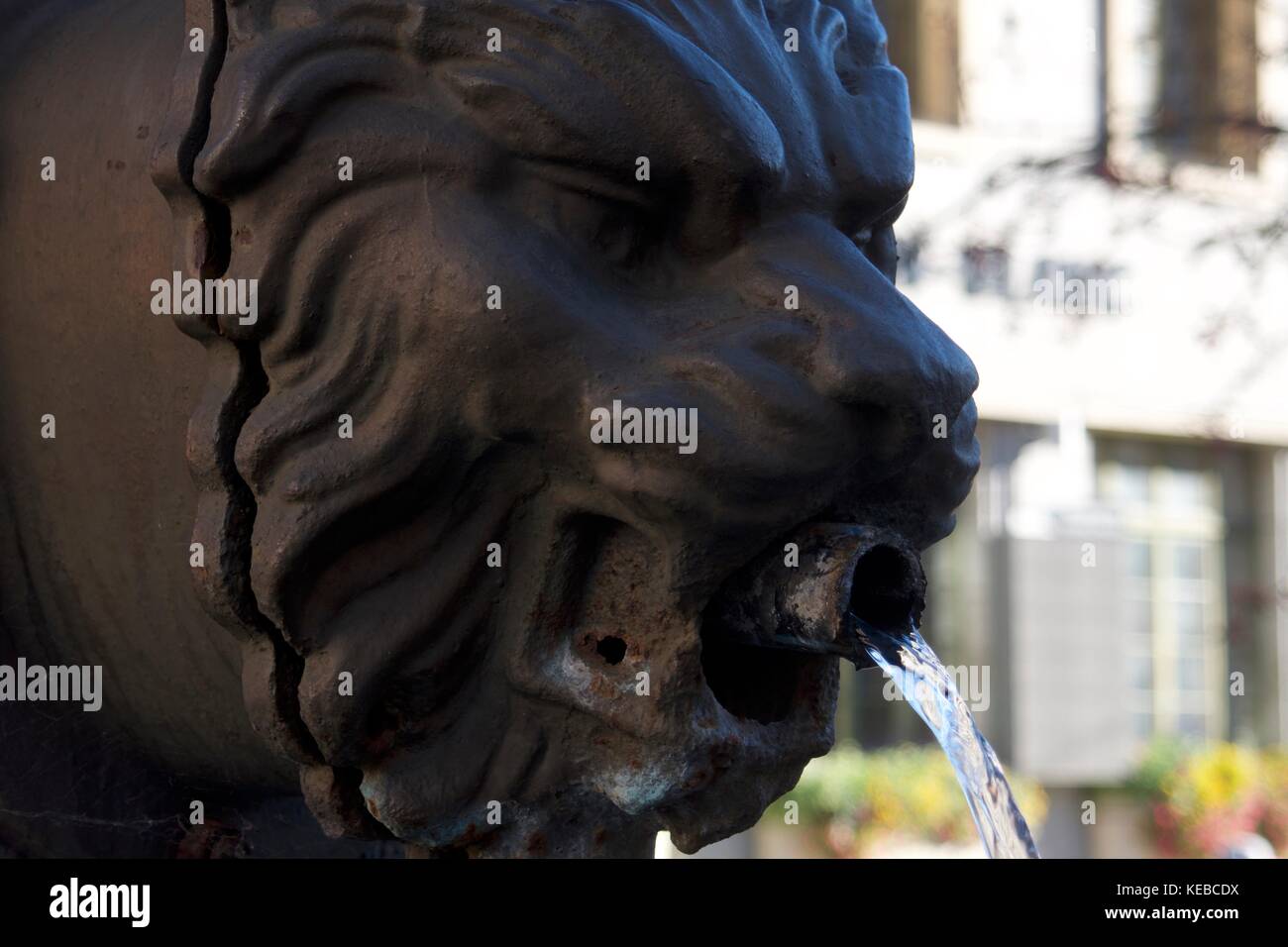 Close up of traditional lion head water fountain, Chamonix-Mont-Blanc, France Stock Photo