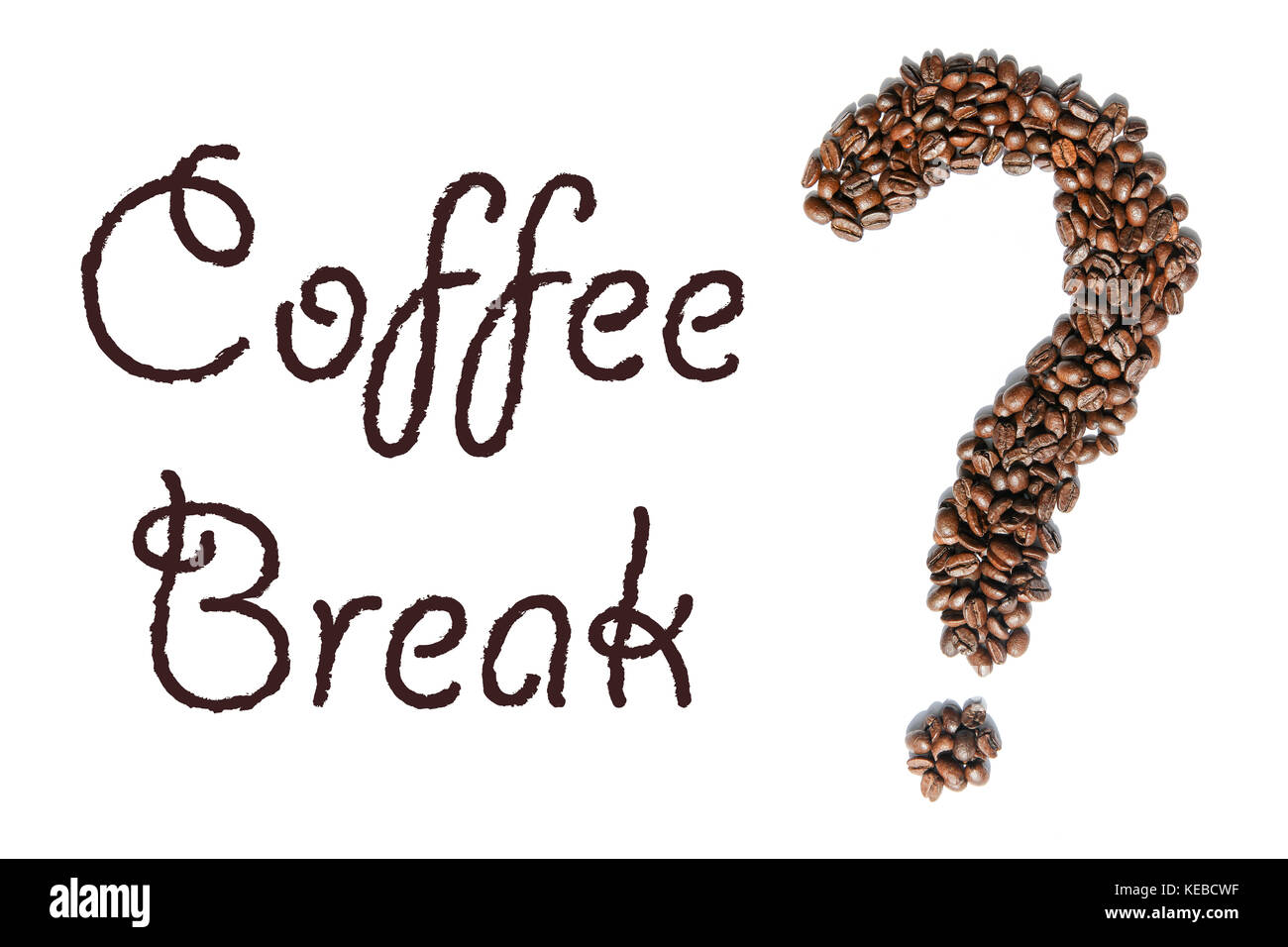 Word "Coffee Break" and shape of a question mark made of roasted
