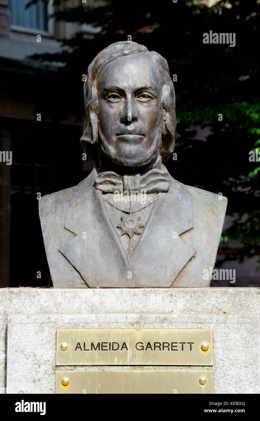 Brussels, Belgium. Bust: João Baptista da Silva Leitão de Almeida Garrett (1799-1854) politician, writer and romantic dramatist. Stock Photo