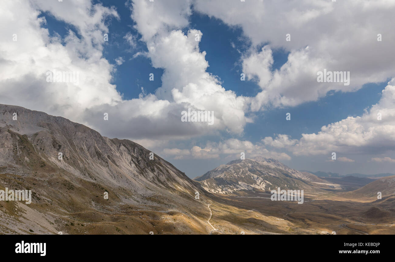 Calm view at mountain valley Campo Imperatore. Mountains range at background. Stock Photo