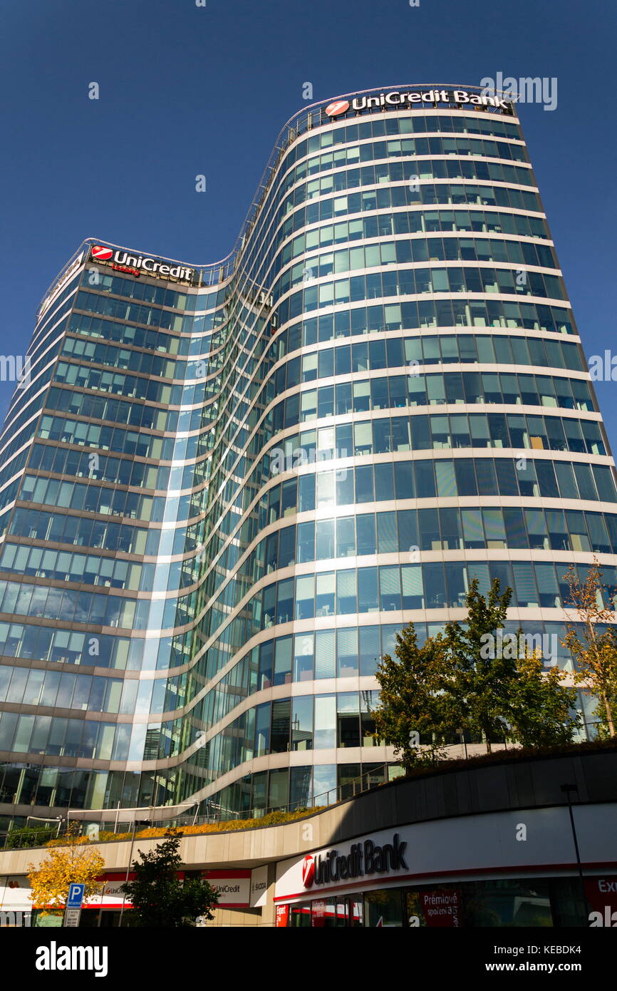 PRAGUE, CZECH REPUBLIC - OCTOBER 14: UniCredit Group banking company logo  on branch building on October 14, 2017 in Prague, Czech republic. Italys  lar Stock Photo - Alamy