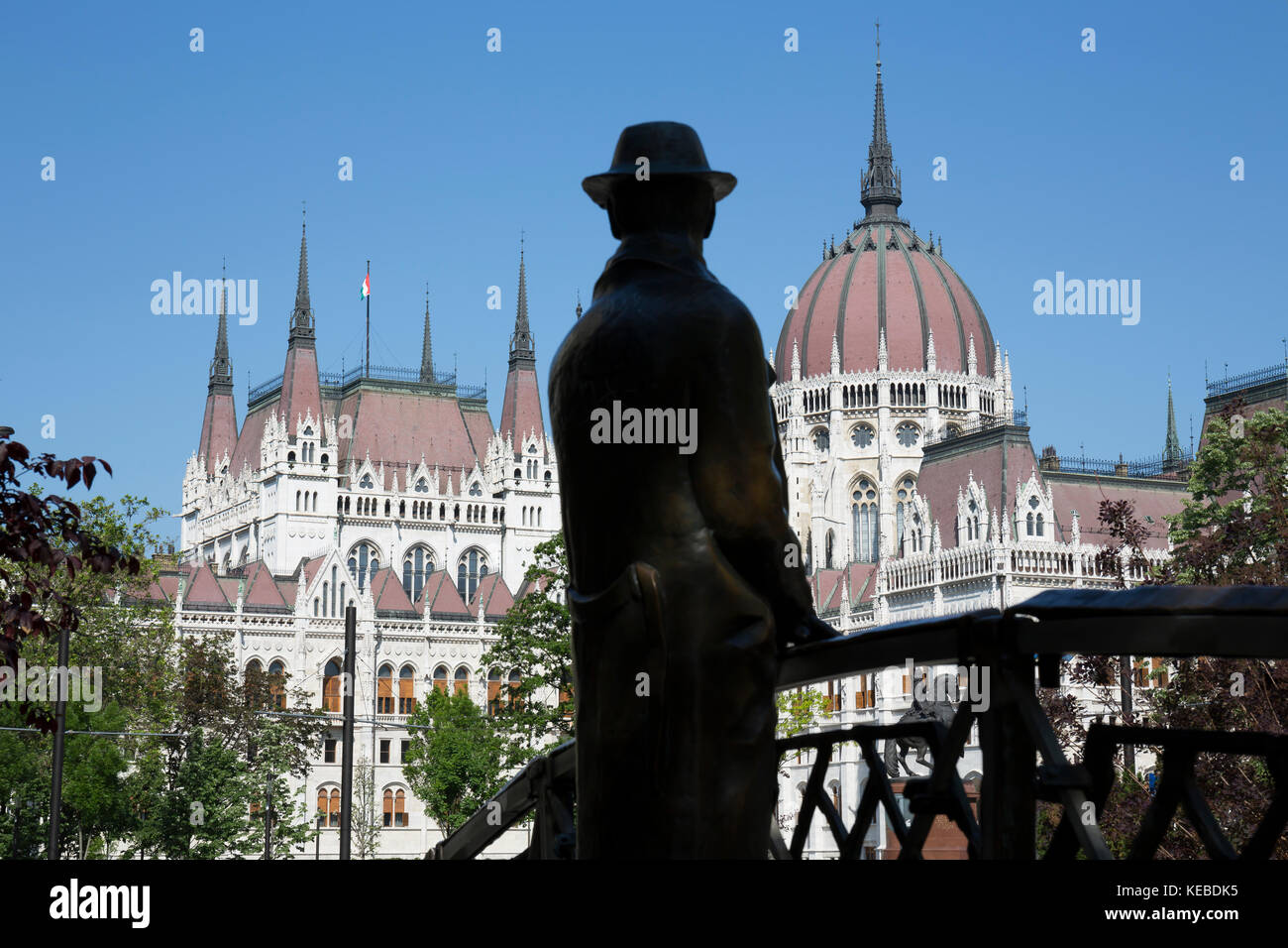Fat policeman statue on Zrinyi Street in Budapest Stock Photo