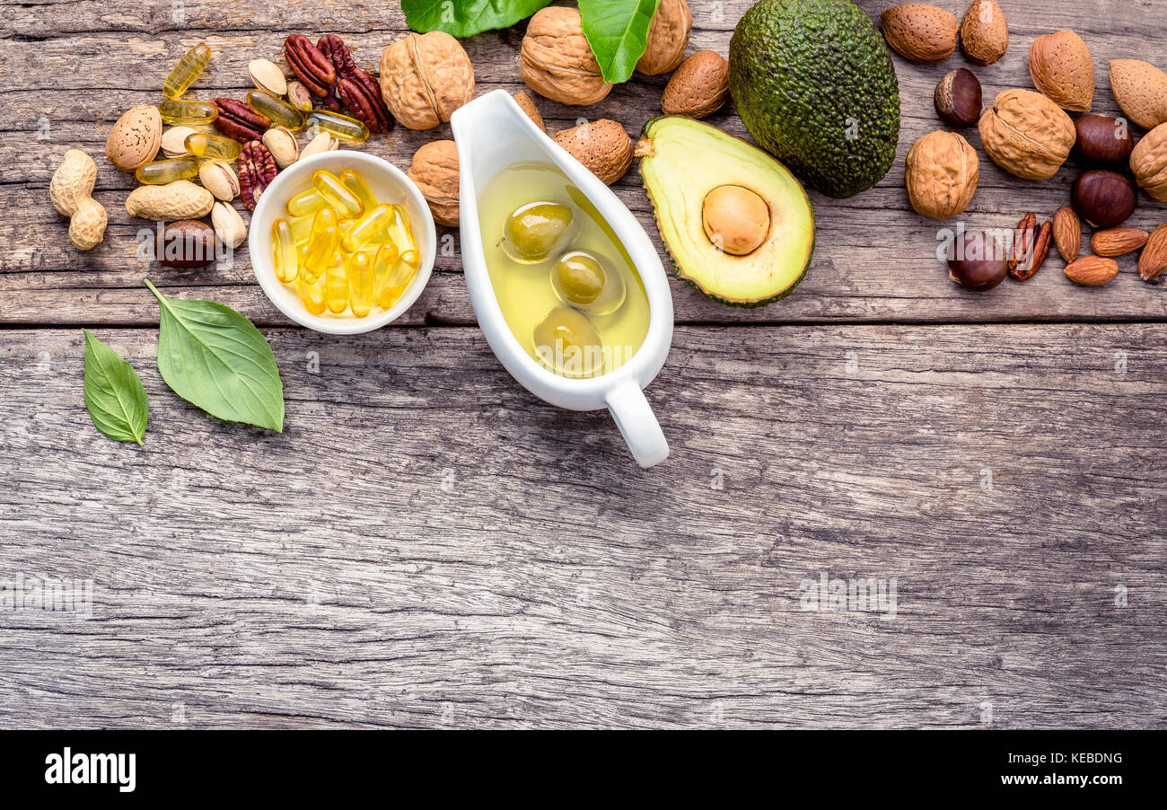 Selection food sources of omega 3 and unsaturated fats. Superfood high