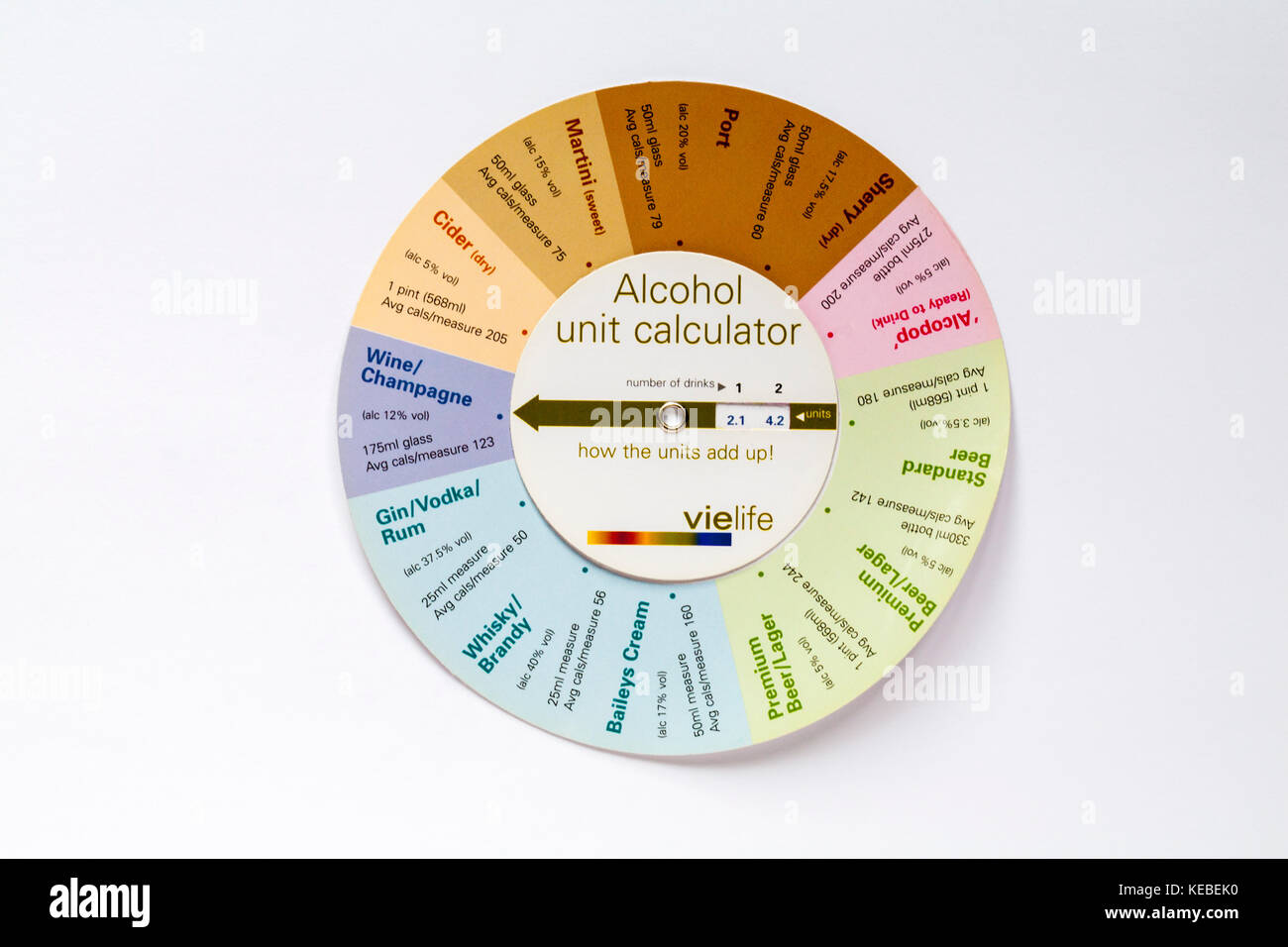 Alcohol unit calculator from vielife - select the type of alcohol and enter the number of drinks and it shows the number of units, on white background Stock Photo