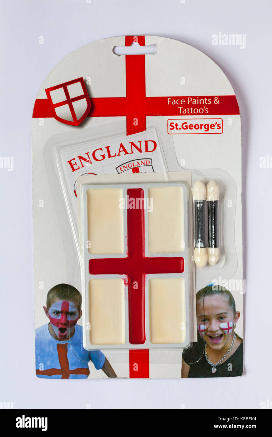 Pack of England Face Paints & Tattoos St Georges isolated on white background Stock Photo