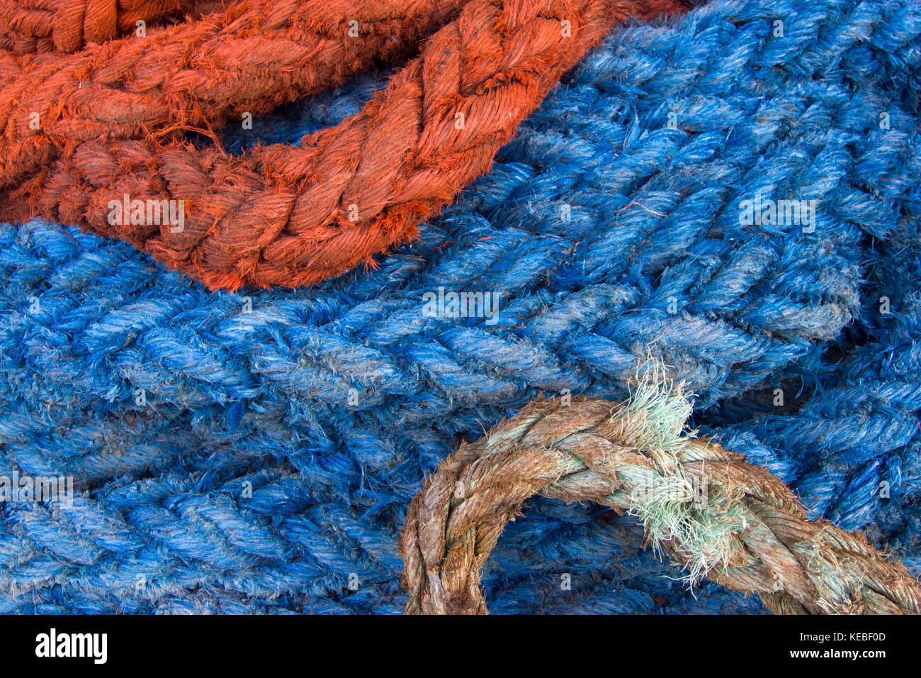 A close up of colourful fishing ropes in Brittany, France Stock Photo