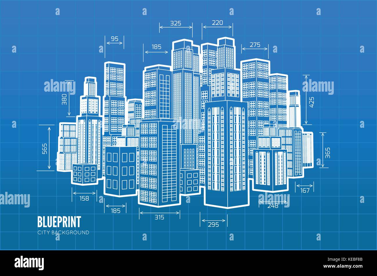 Building wireframe. 3d render city. Vector blueprint illustration Stock Vector