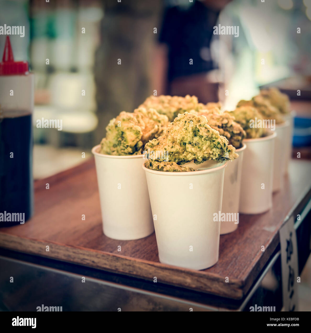 Fresh wasabi fritters on sale in Tsukiji market, Tokyo Stock Photo