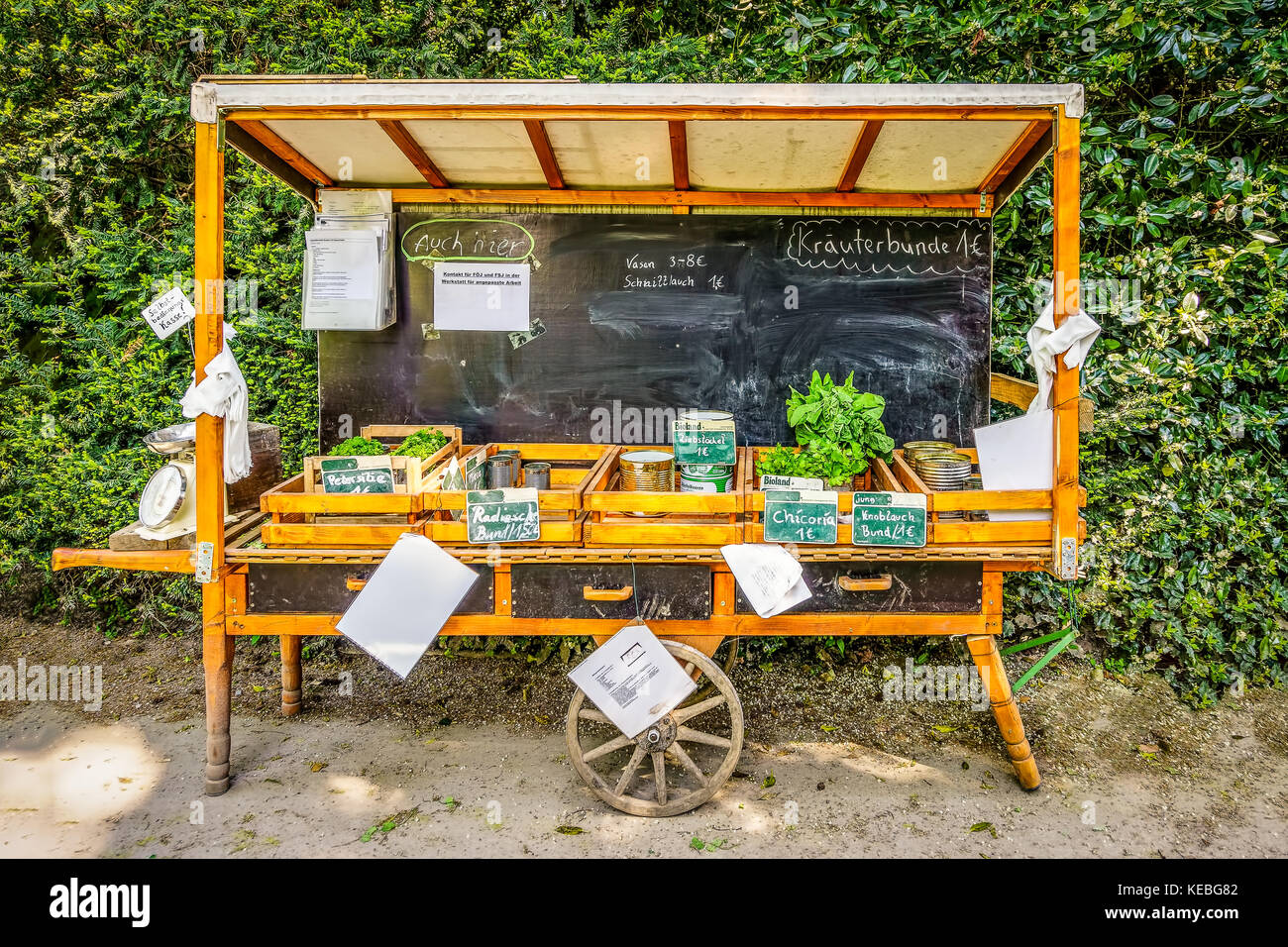 An organic produce cart near Dusseldorf, Germany Stock Photo