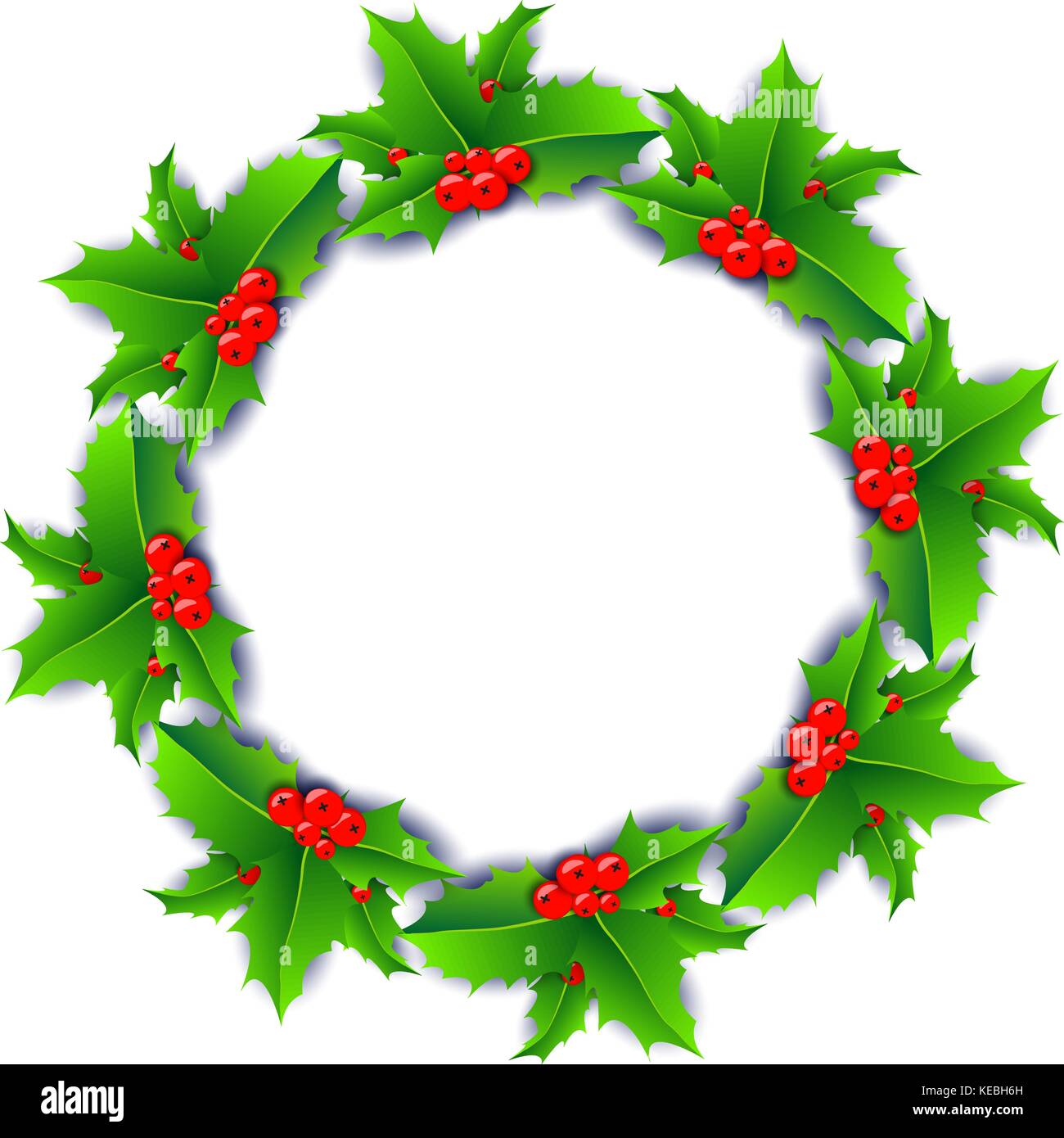 Christmas wreath poster with holly berries isolated on white background Stock Vector