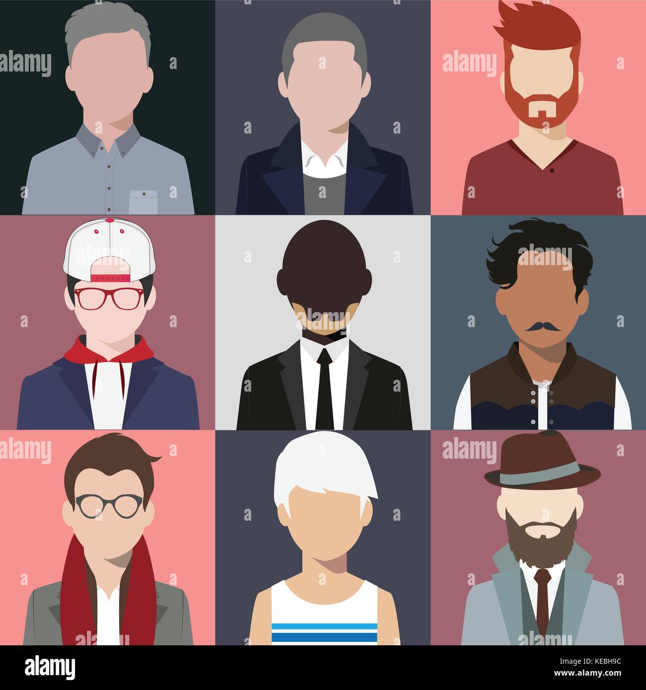 Illustration Man Avatar Various Hair Style And Beard Stock Vector