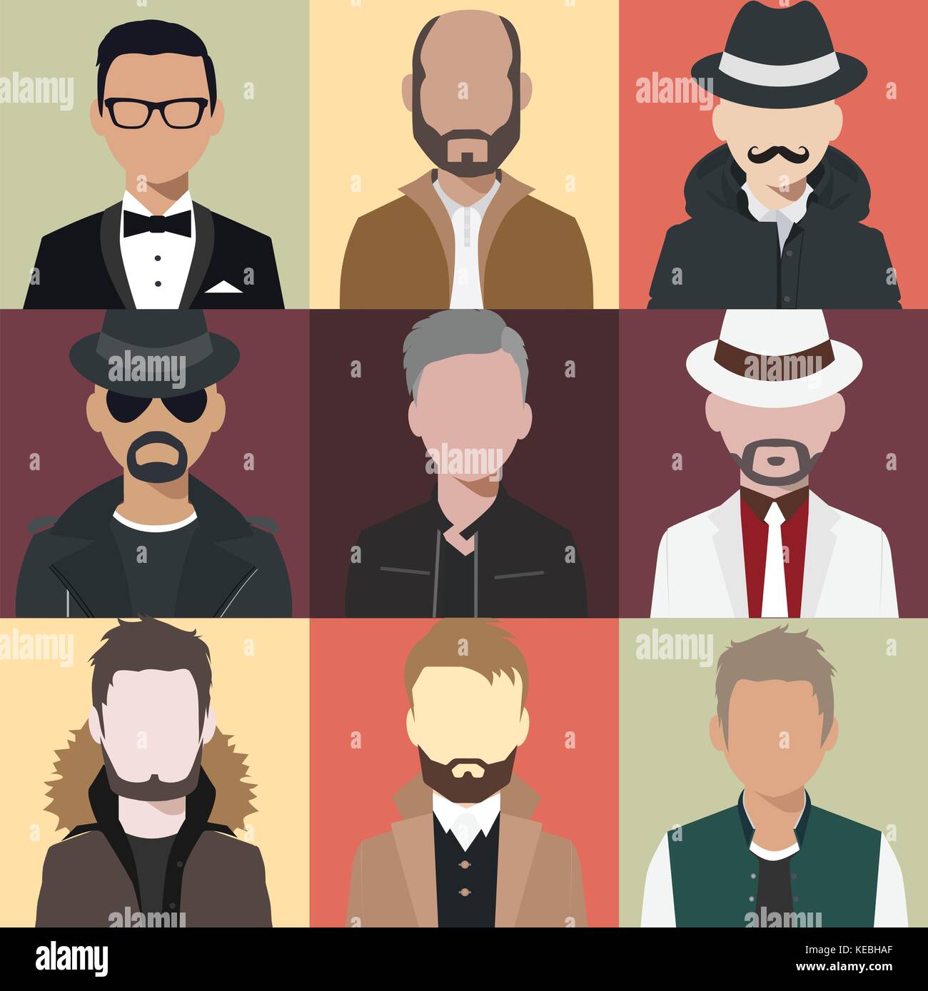 Illustration Man Avatar Various Hair Style And Beard Stock Vector