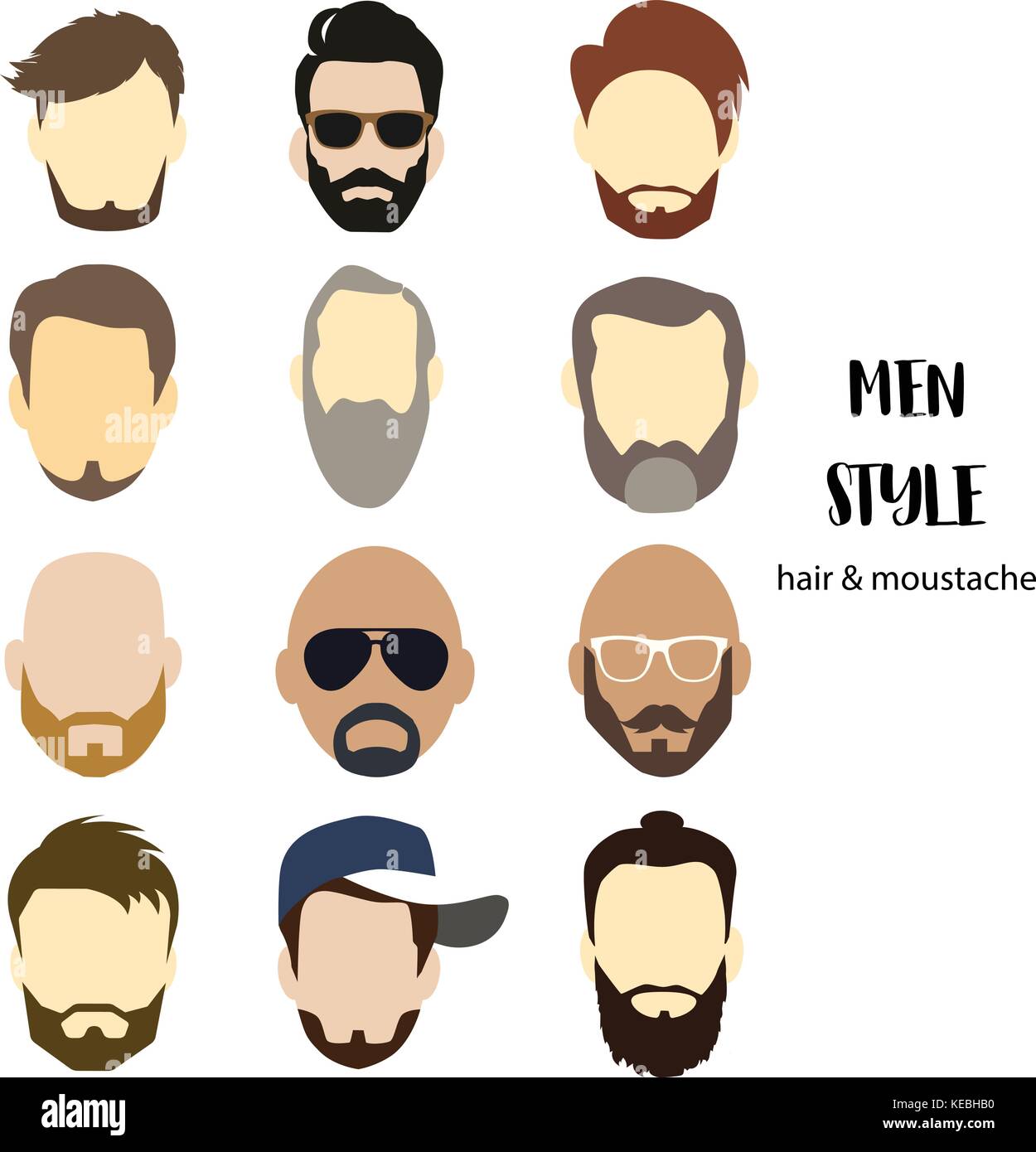 Illustration Man Avatar Various Hair Style And Beard Stock Vector