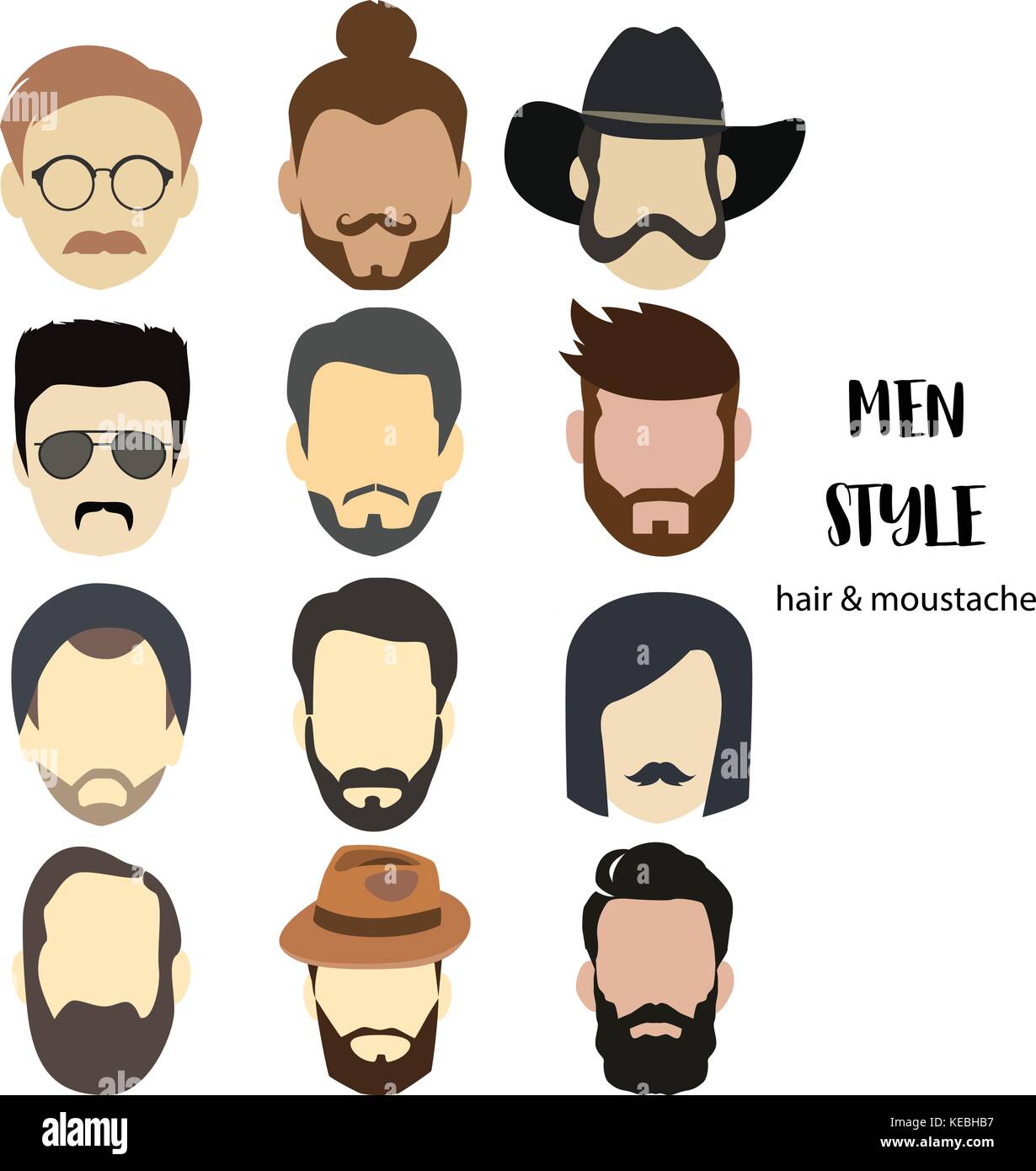 Illustration Man Avatar Various Hair Style And Beard Stock Vector