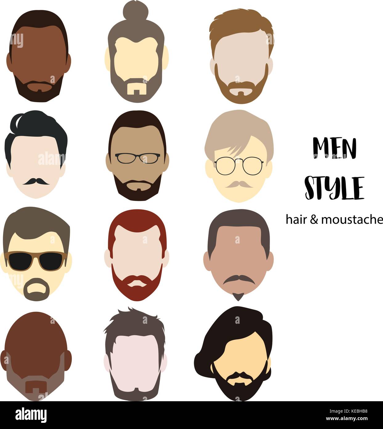 Illustration Man Avatar Various Hair Style And Beard Stock Vector