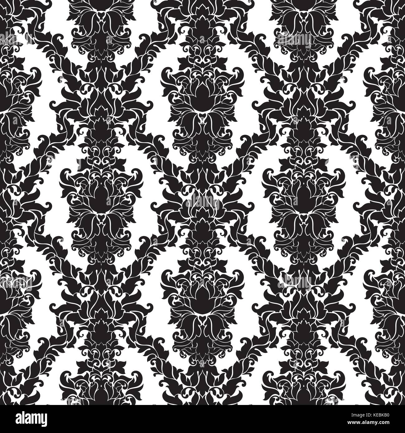 Seamless abstract damask pattern. Black and white vector background ...