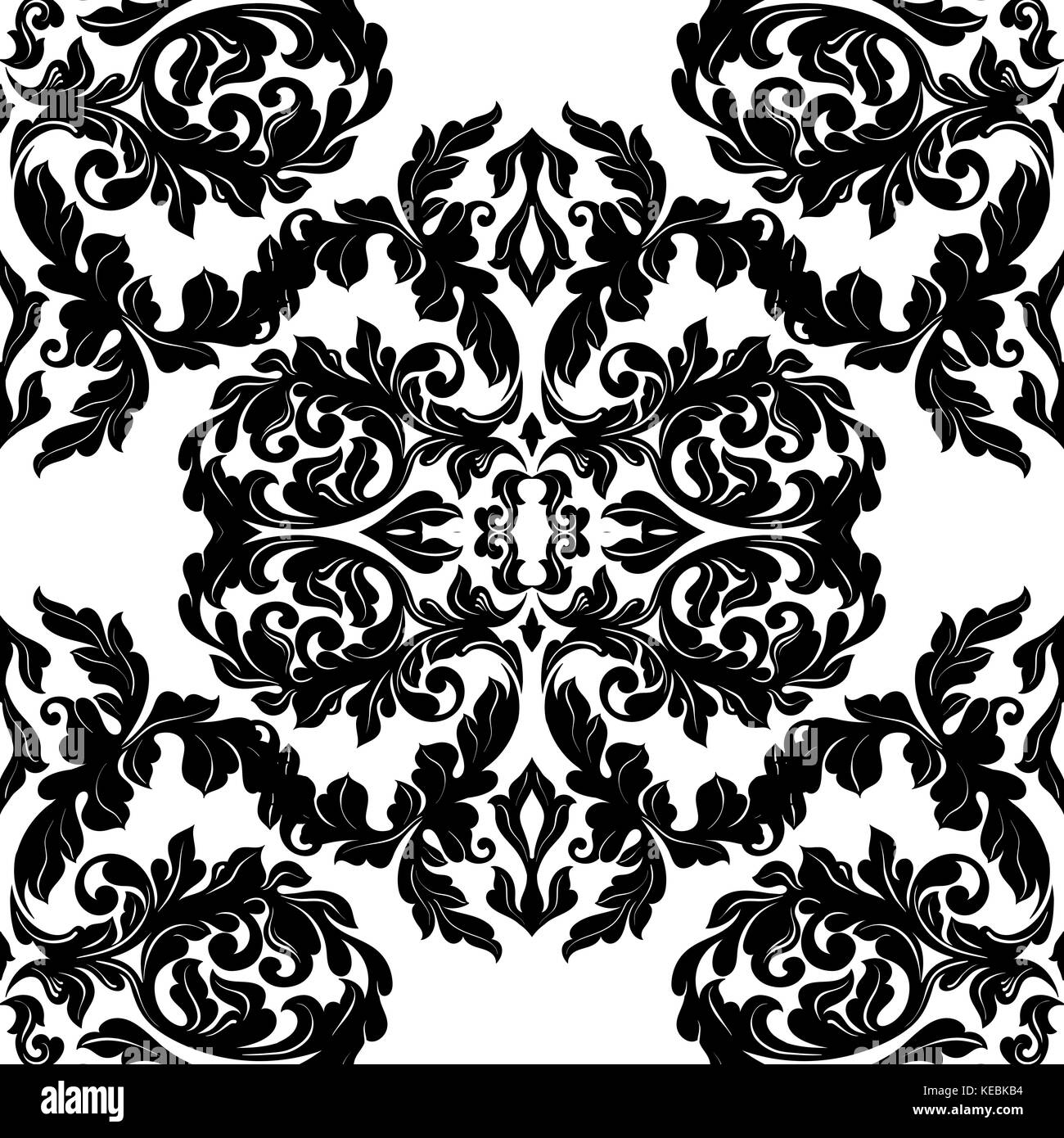 Seamless abstract damask pattern. Black and white vector background ...