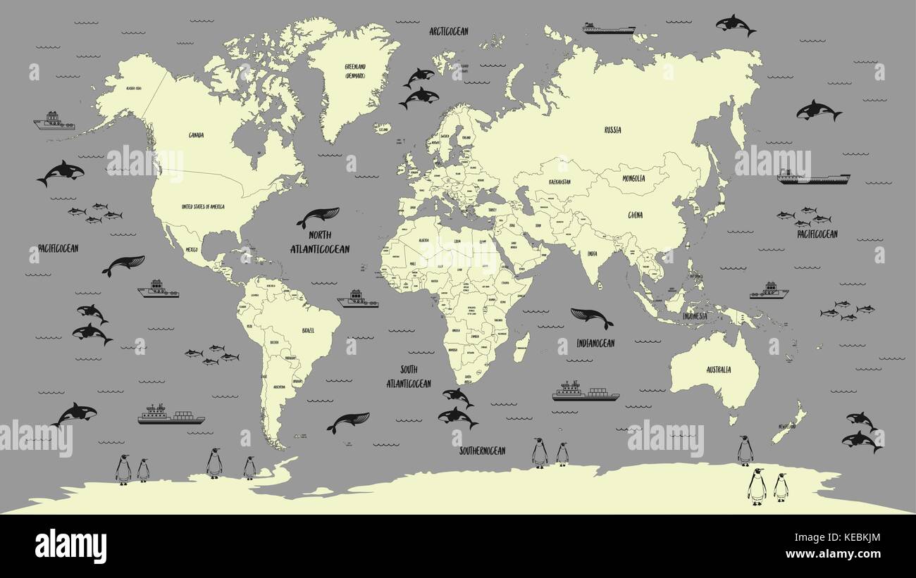 World Map black & white highly detailed vector illustration Stock Vector