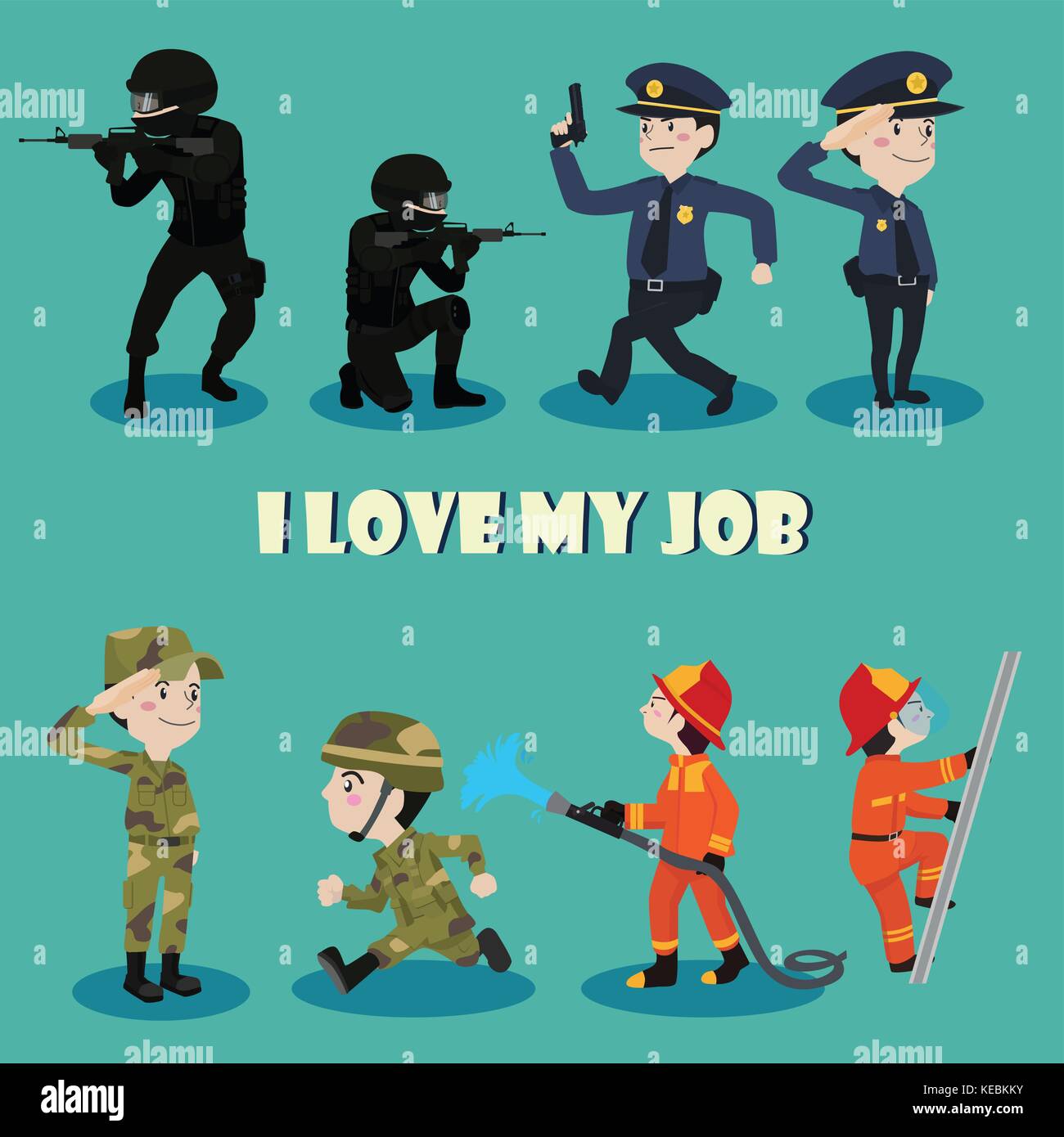 I love my job cartoon character illustration vector set Stock Vector