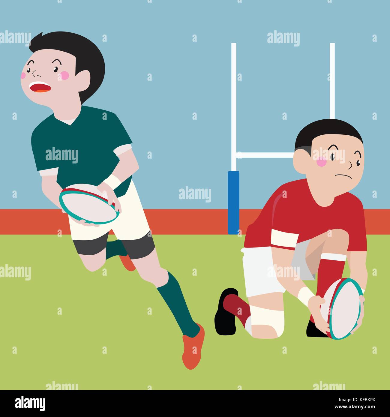 Rugby athletic sport vector cartoon illustration set Stock Vector