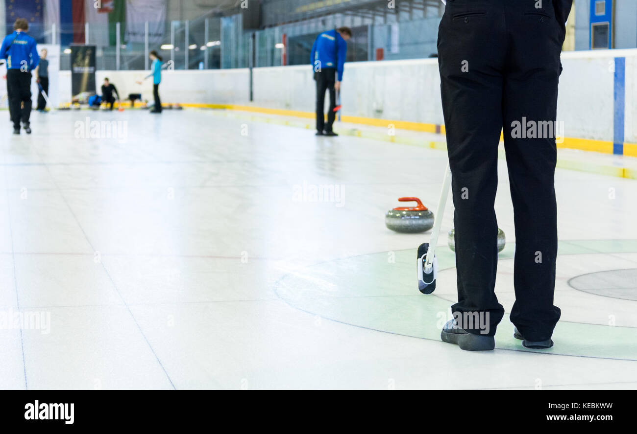 Playing a game of curling Stock Photo Alamy