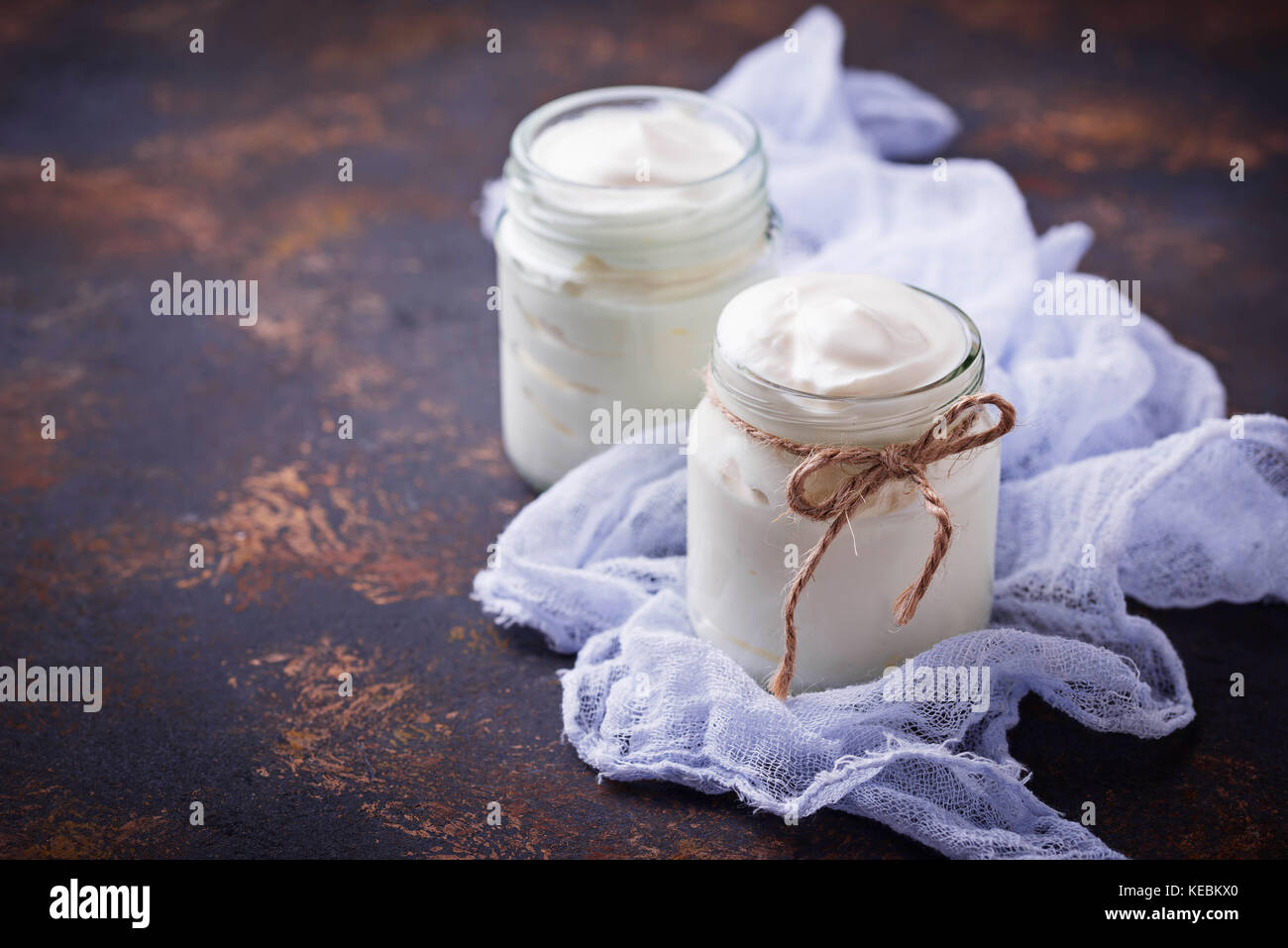 Natural greek yoghurt in glass jars Stock Photo Alamy