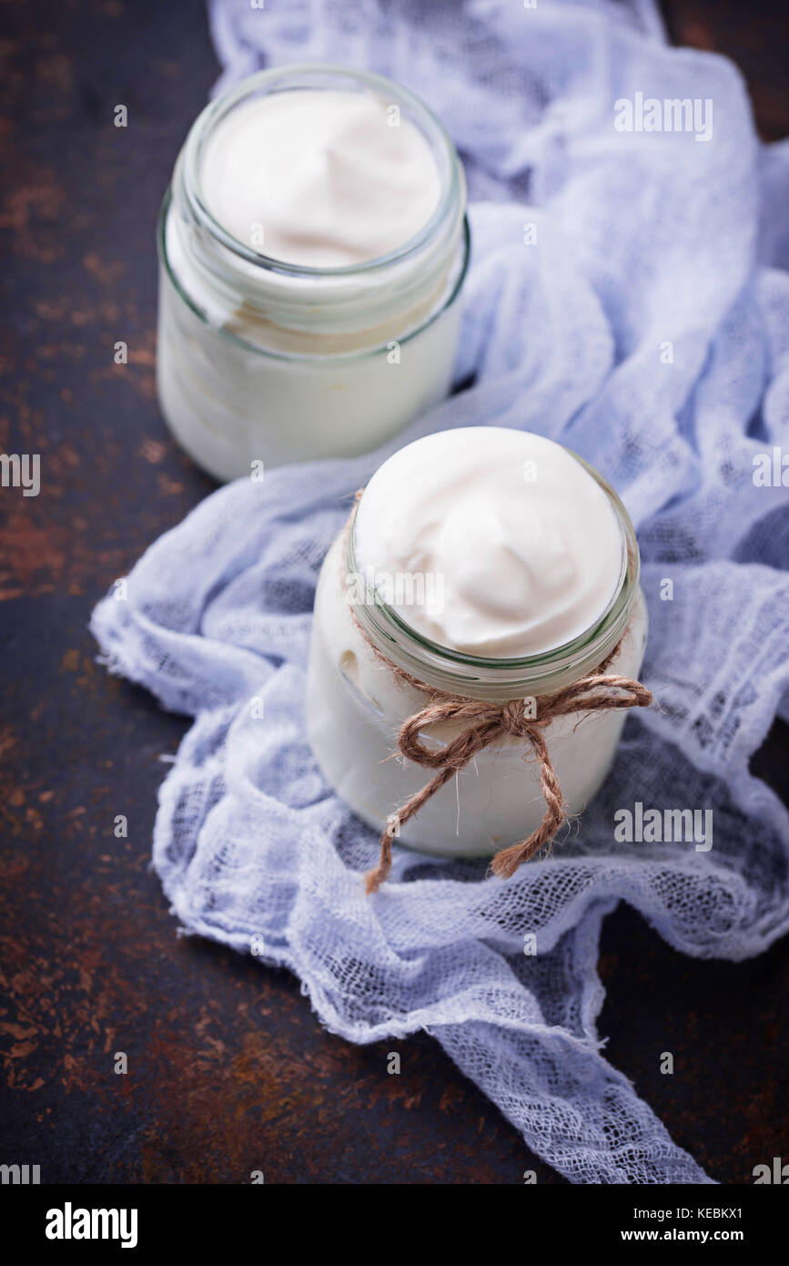 Natural greek yoghurt in glass jars Stock Photo Alamy