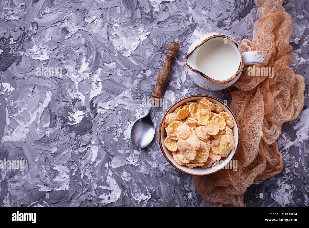 Corn flake and milk . Healthy breakfast Stock Photo