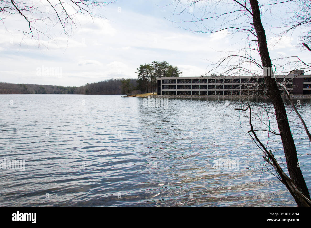 The hotel and lake at Fall Creek Falls State Park in Tennessee, USA