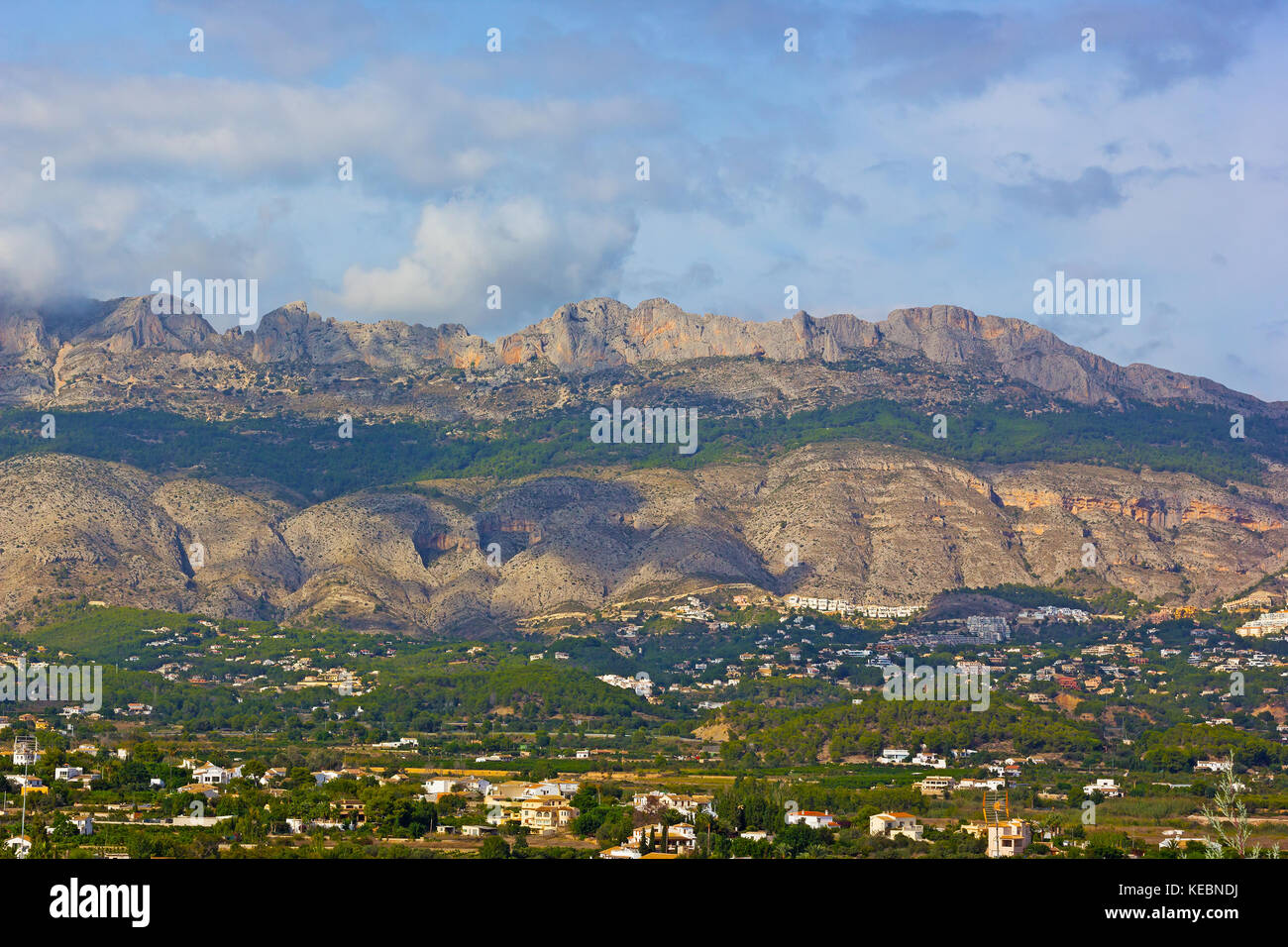 Alicante Mountains along a coastal line of Costa Blanca, Spain. Scenic mountains ridge in Althea, Spain. Stock Photo
