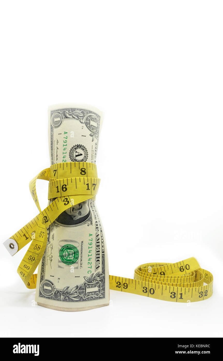One dollars US money in measuring tape isolated Stock Photo Alamy