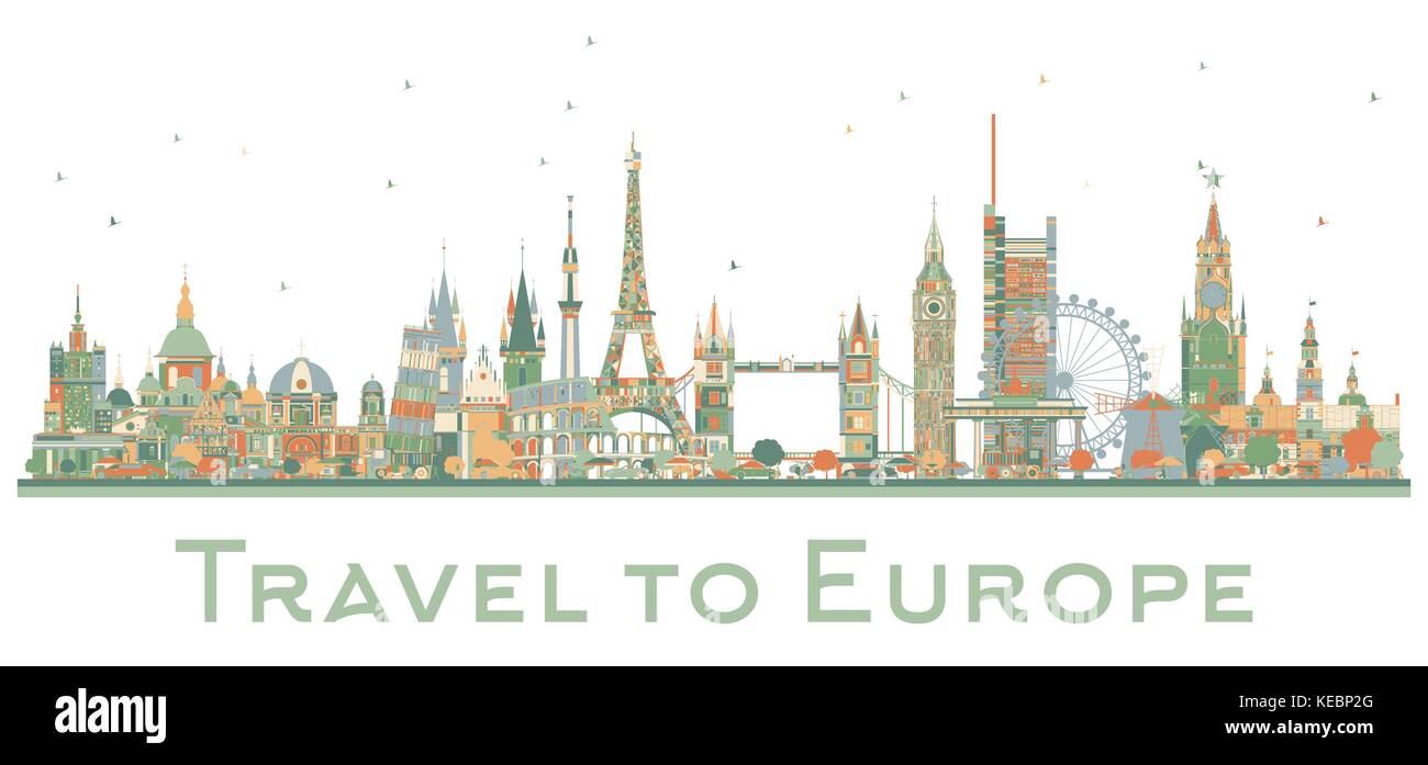 Famous Landmarks in Europe. Vector Illustration. Business Travel and Tourism Concept. Image for Presentation, Banner, Placard and Web Site Stock Vector
