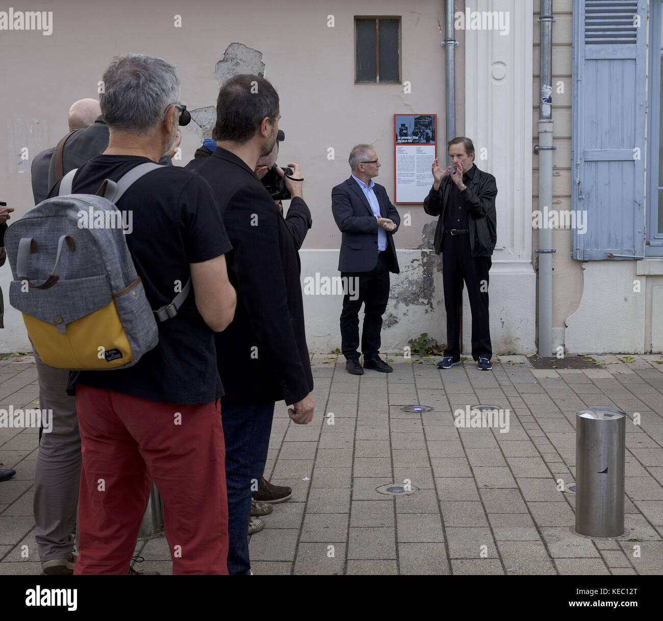 Lyon, France. 19th Oct, 2017. American director William Friedkin arrives at the Institute Lumiere in Lyon, France before the presentation of his 1977 film ''Sorcerer'' (''Le Convoi de la peur'') starring Roy Scheider. The film was shown as a part of the 9th annual Festival Lumiere, a film festival devoted to classic films. Festival director Thierry Fremaux (left) showed Friedkin the spot where Auguste and Louis LumiÃ¨re shot the world's first motion picture, of workers leaving the Lumiere family's factory, in 1895. Credit: James Colburn/ZUMA Wire/Alamy Live News Stock Photo