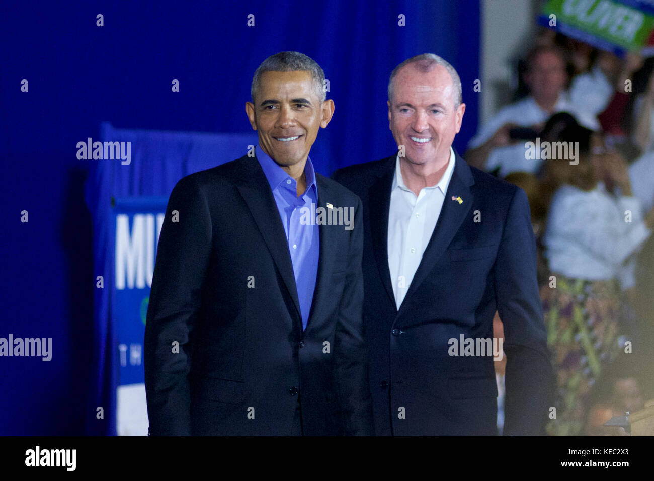 Newark, New Jersey, USA. 19th Oct, 2017. Former US president Barack Obama returns on the campaign trail at a rally for New Jersey gubernatorial candidate Phil Murphy, in Newark, NJ, on October 19, 2017. Credit: Bastiaan Slabbers/Alamy Live News Stock Photo