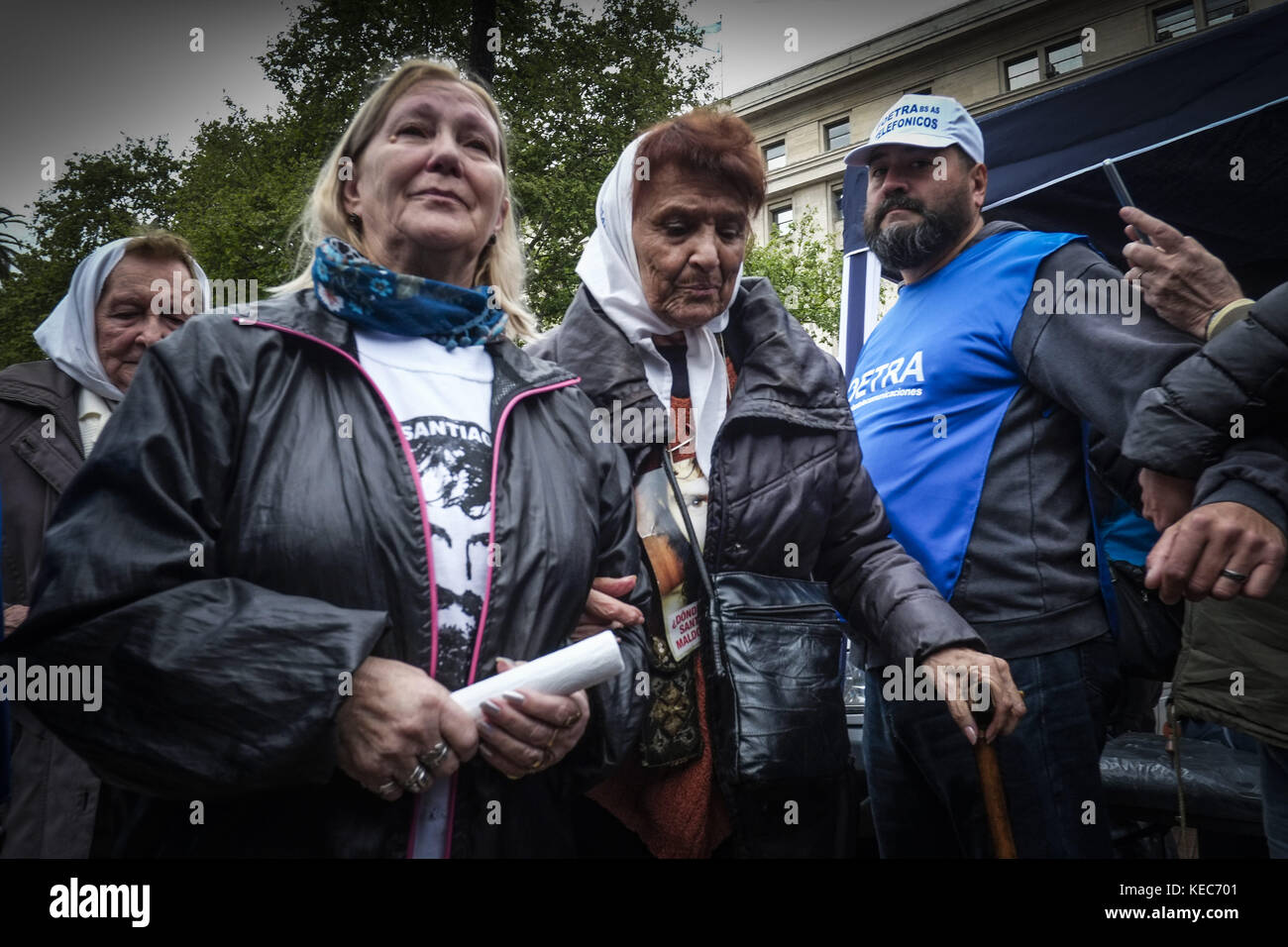 Federal Capital, Buenos Aires, Argentina. 16th Sep, 2017. The family of Santiago Maldonado is seen during a protest against the disappearance of Santiago Maldonado since 1 August 2017.Despite the rain, thousands of protesters gathered on Sunday in Plaza de Mayo hosted by the relatives and friends of Santiago Maldonado two months after his disappearance, after he was reportedly surrendering to Argentinian police guards during a raid on a camp of Mapuche protesters in Patagonia, south of Argentina. Various protests were seen in several other cities in Argentina, and abroad such as London, Stock Photo