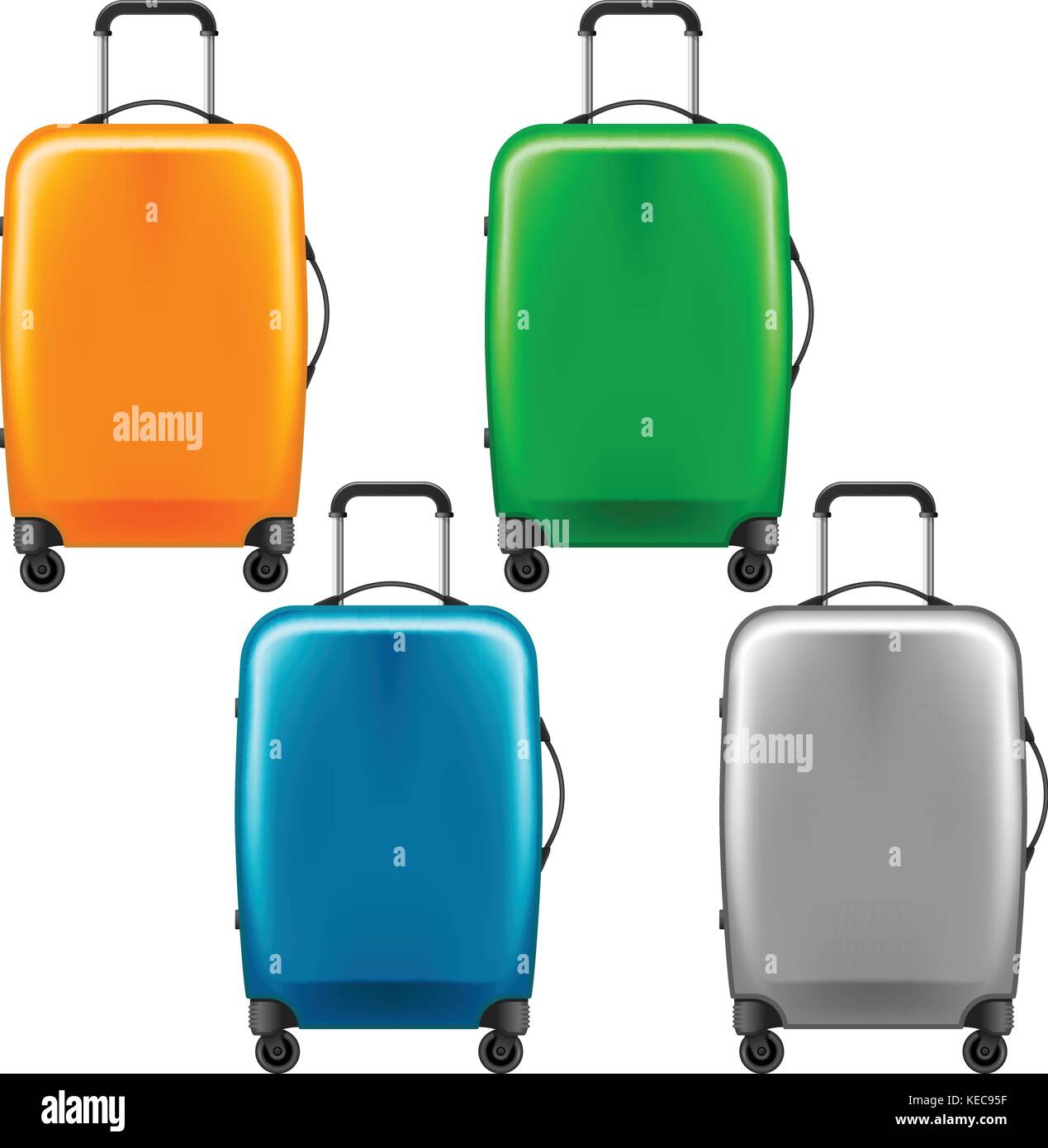 Modern plastic wheeled suitcase - set of baggage Stock Vector