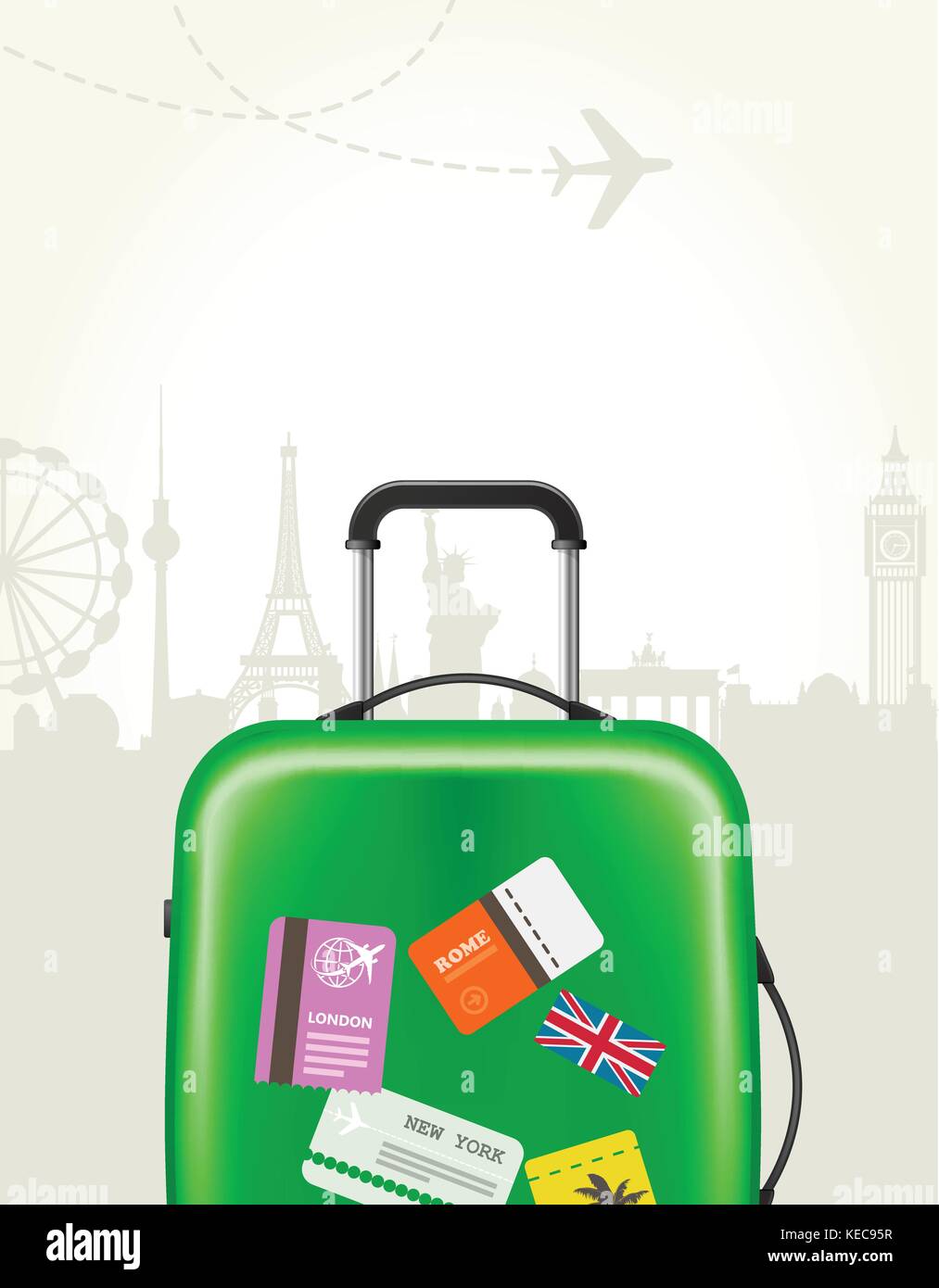 Modern suitcase with travel tags - journey baggage Stock Vector