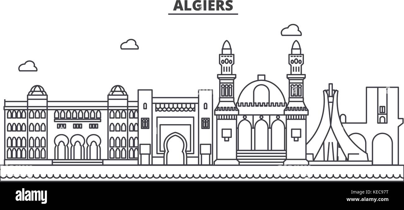 Algiers architecture line skyline illustration. Linear vector cityscape with famous landmarks, city sights, design icons. Landscape wtih editable strokes Stock Vector