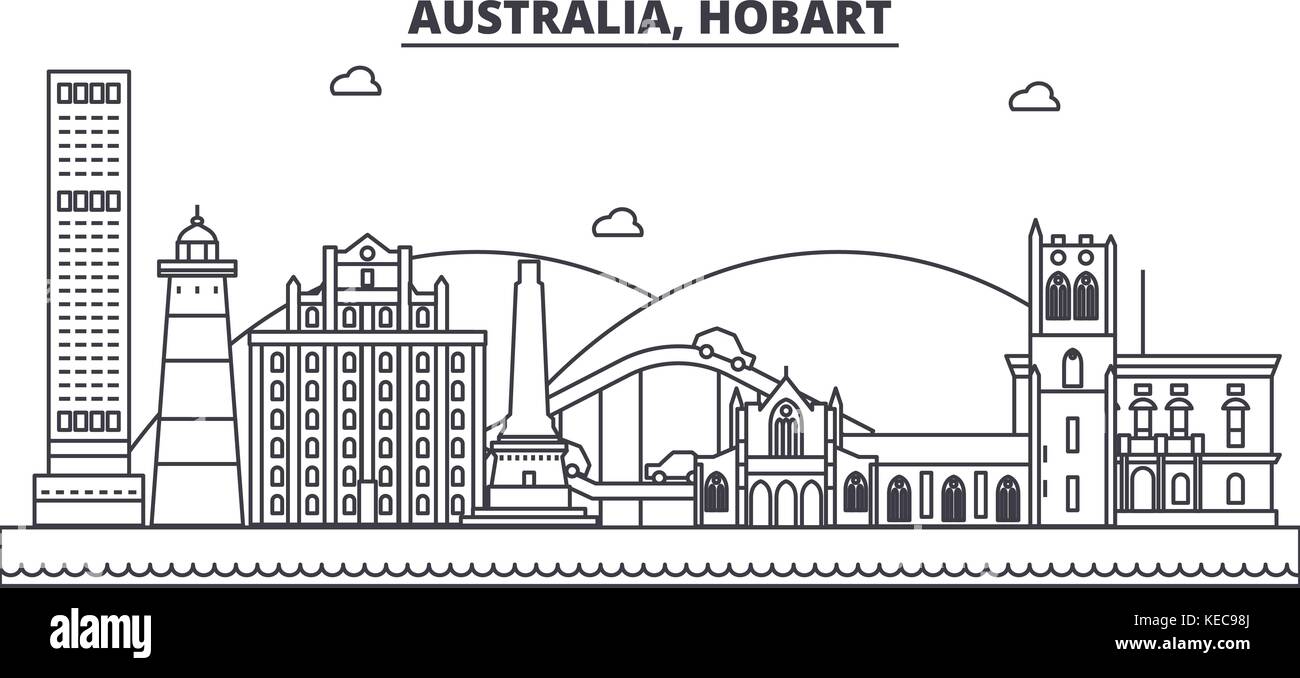 Australia, Hobart architecture line skyline illustration. Linear vector cityscape with famous landmarks, city sights, design icons. Landscape wtih editable strokes Stock Vector