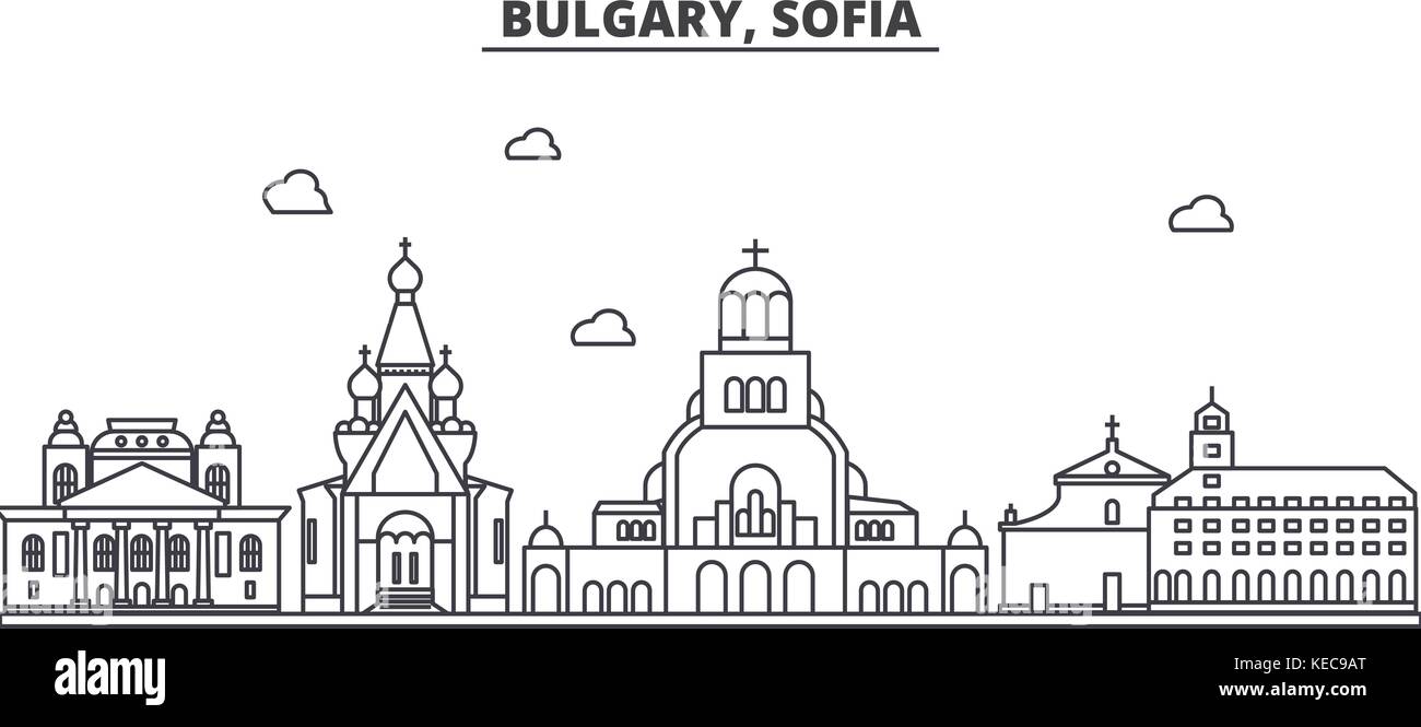 Bulgaria, Sofia architecture line skyline illustration. Linear vector cityscape with famous landmarks, city sights, design icons. Landscape wtih editable strokes Stock Vector