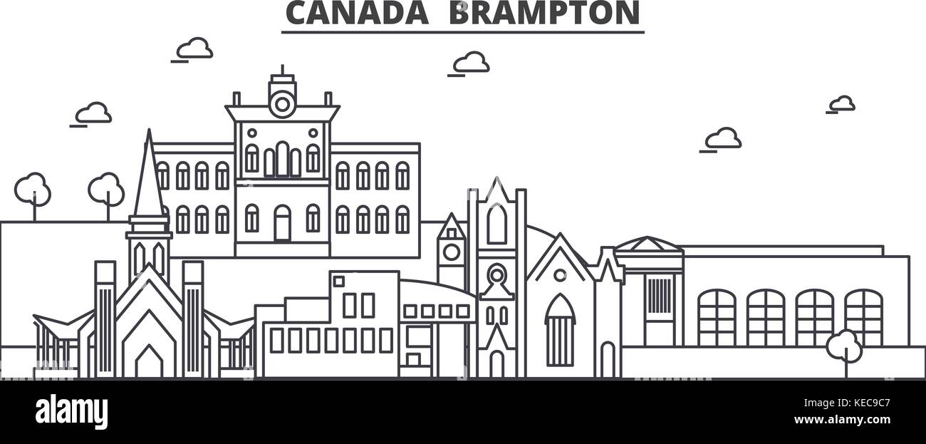 Canada, Brampton architecture line skyline illustration. Linear vector cityscape with famous landmarks, city sights, design icons. Landscape wtih editable strokes Stock Vector