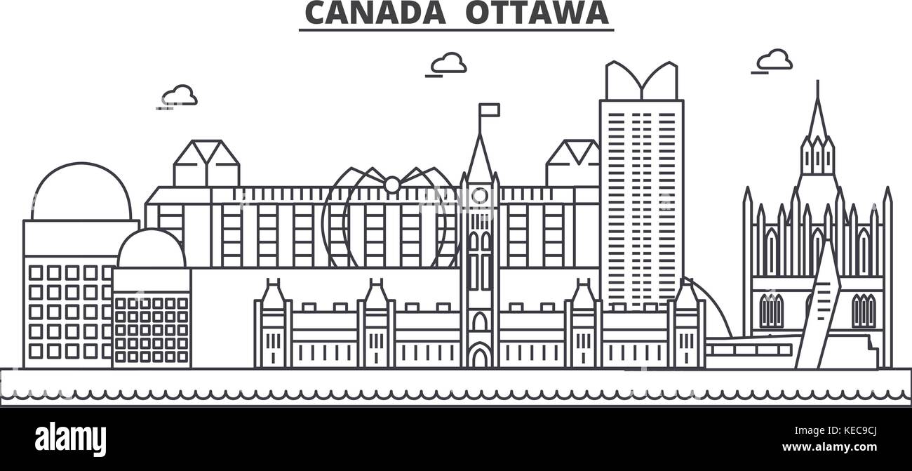 Canada, Ottawa architecture line skyline illustration. Linear vector cityscape with famous landmarks, city sights, design icons. Landscape wtih editable strokes Stock Vector