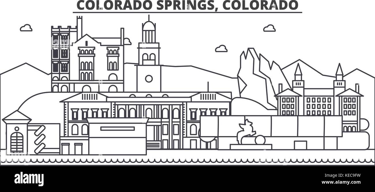 Colorado Springs architecture line skyline illustration. Linear vector cityscape with famous