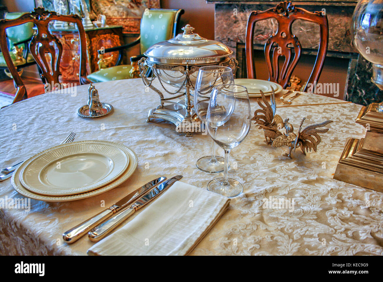 Classic table setting with silver and vintage items Stock Photo