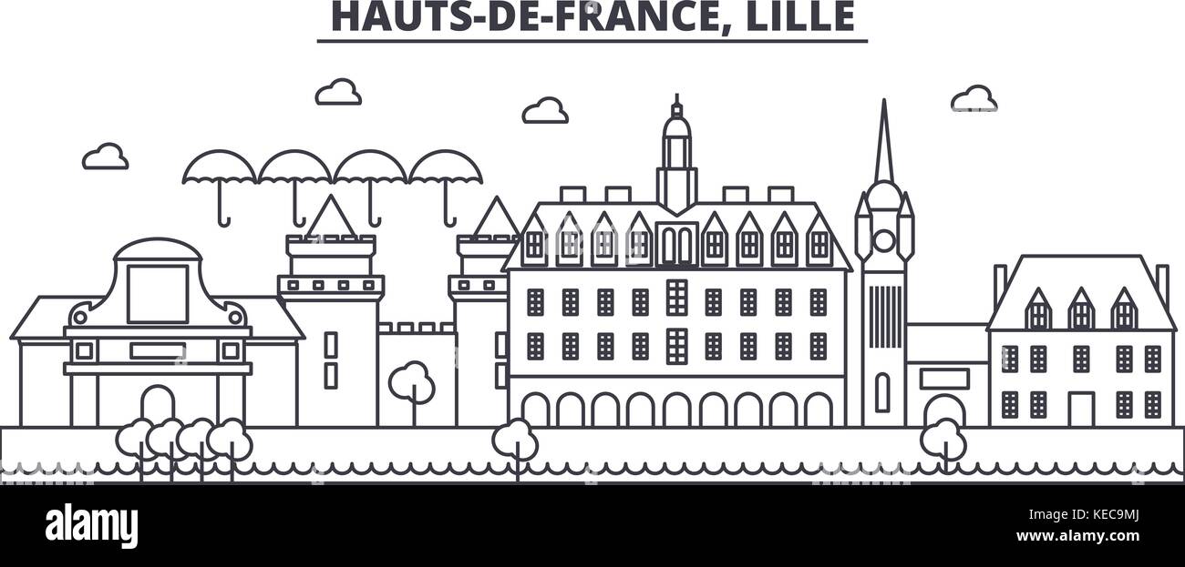 France, Lille architecture line skyline illustration. Linear vector cityscape with famous landmarks, city sights, design icons. Landscape wtih editable strokes Stock Vector