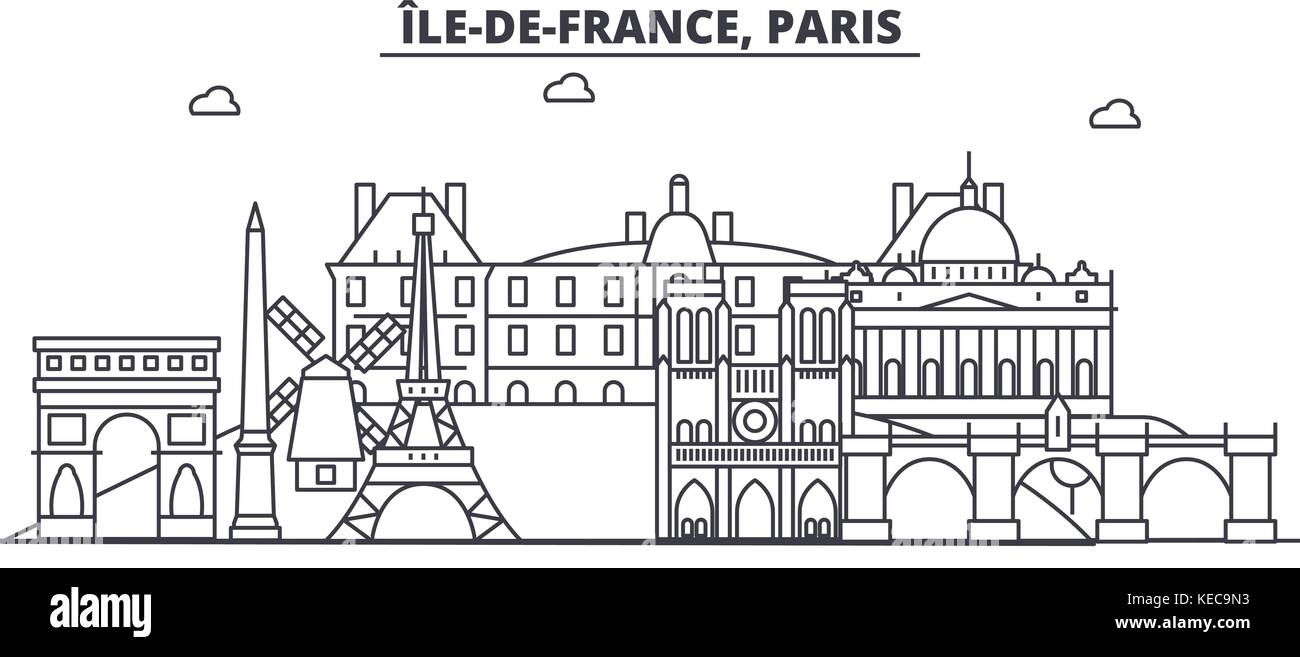 France, Paris architecture line skyline illustration. Linear vector cityscape with famous landmarks, city sights, design icons. Landscape wtih editable strokes Stock Vector