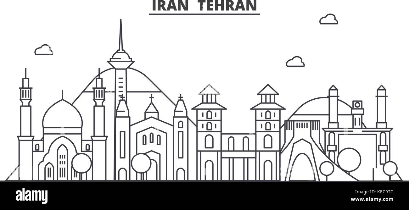 Iran, Tehran architecture line skyline illustration. Linear vector cityscape with famous landmarks, city sights, design icons. Landscape wtih editable strokes Stock Vector