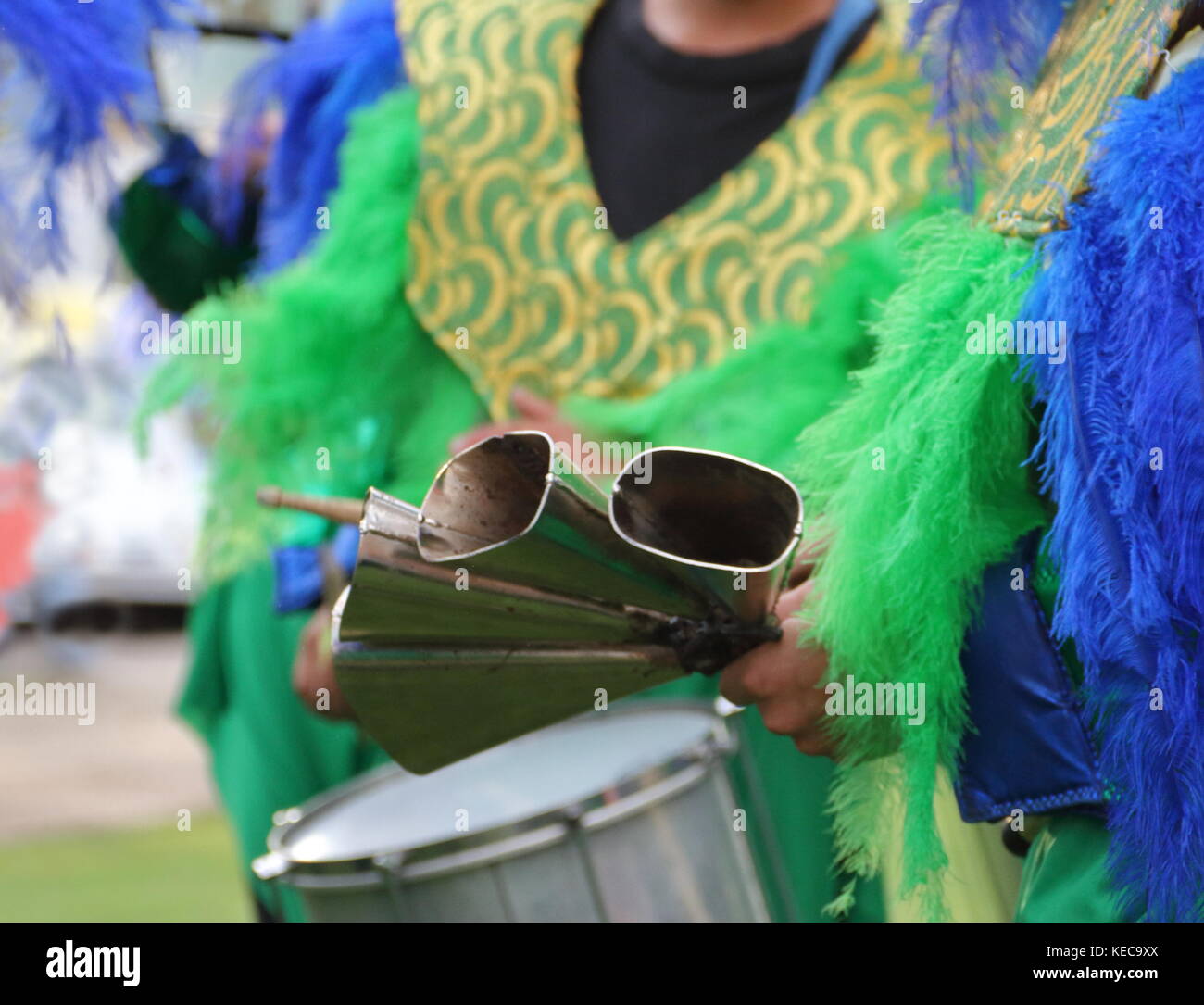 Percussion Instruments Feathers And Carnival Embroidery Stock Photo Alamy